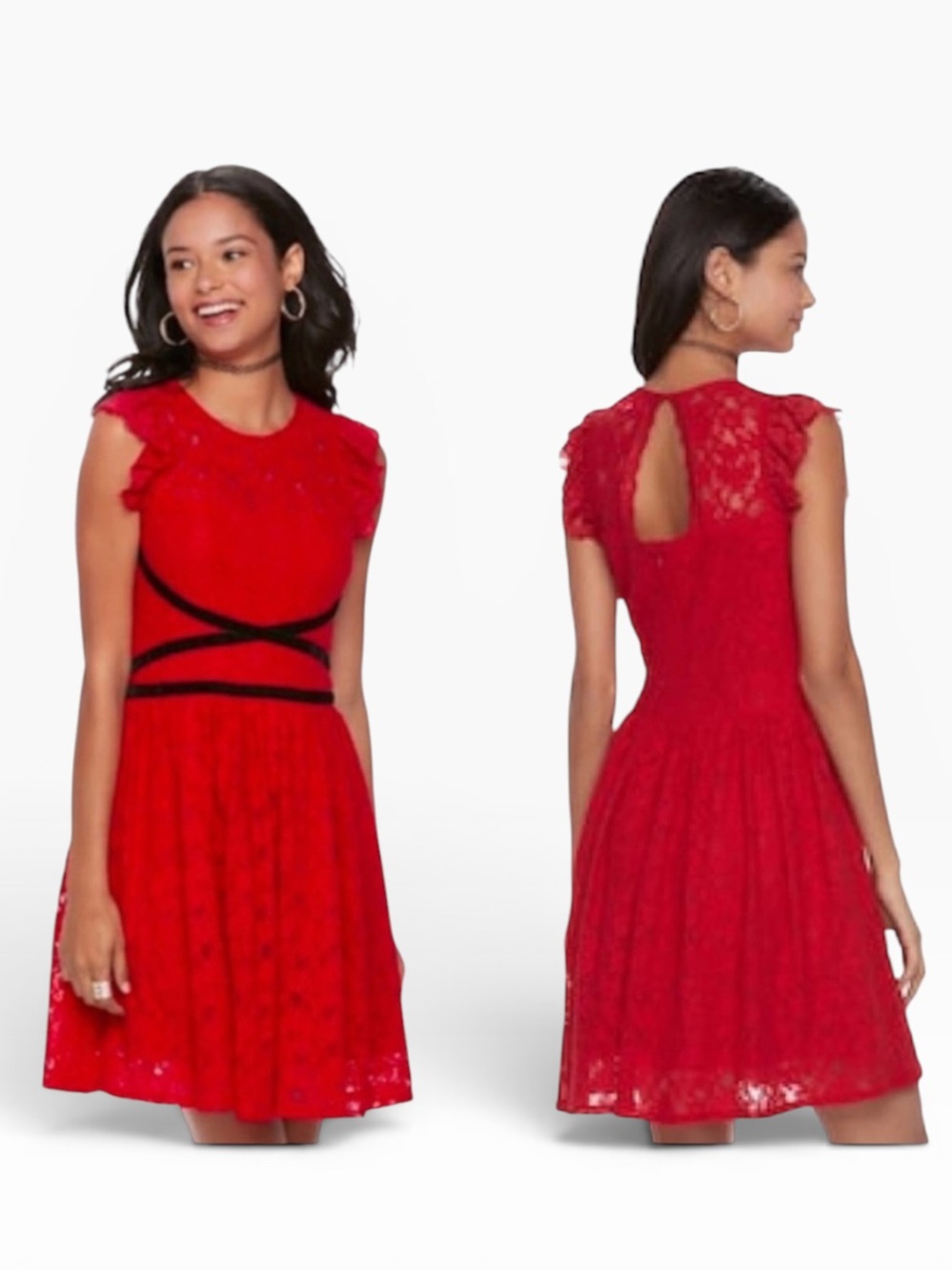 DISNEY Juniors Coco Red Lace Latin Spanish Dress XS Keyhole Floral HALLOWEEN